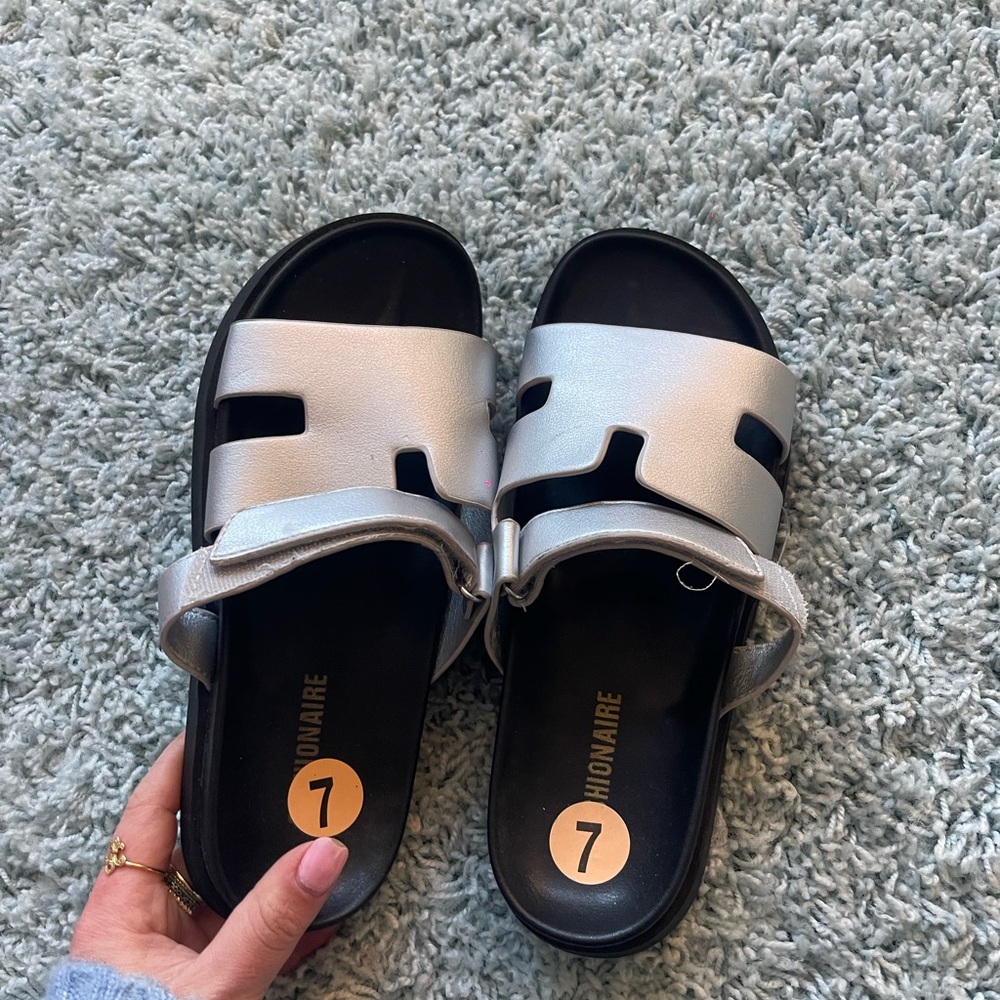 Silver Slide Sandals